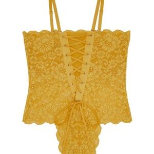 HAH Hot As Hell Spinster Lace Bodysuit Naked Truth yellow marigold new wtags xs